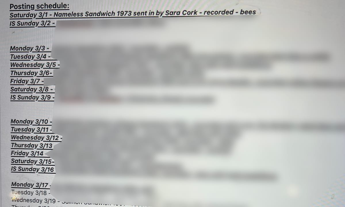 Day 1 of Sandwiches of History: LIVE!